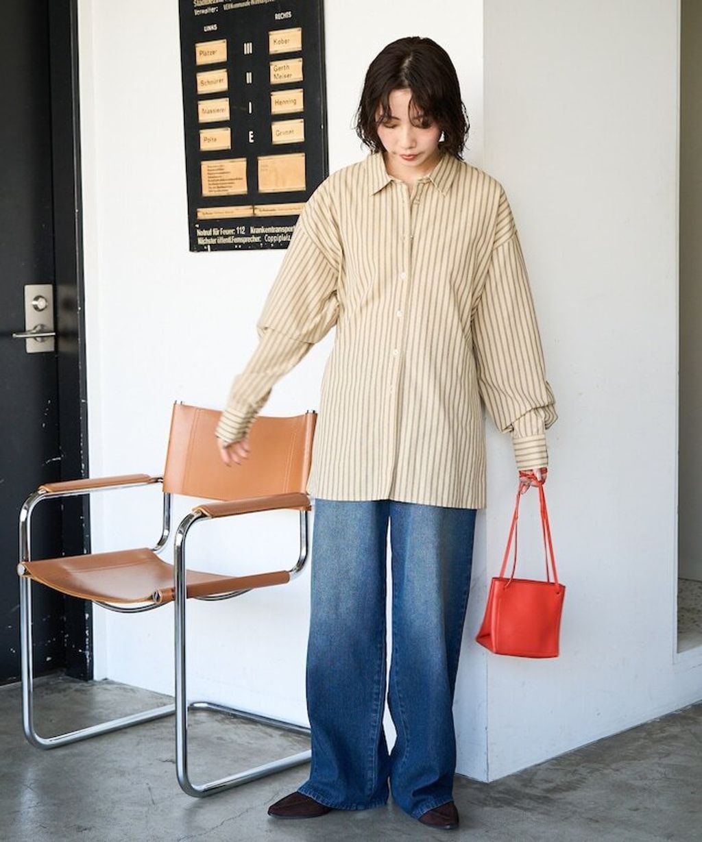 FREAKS STORE 日系感微寬鬆後綁帶編織條紋襯衫_10