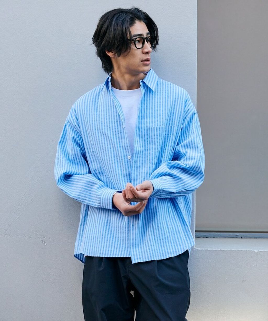 FREAKS STORE 寬鬆版型標領泡泡紗襯衫_34