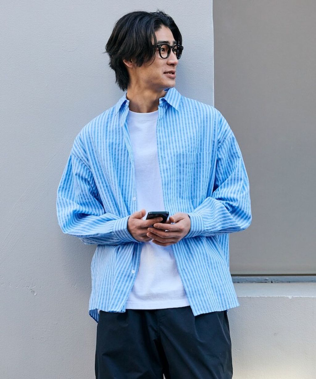 FREAKS STORE 寬鬆版型標領泡泡紗襯衫_32