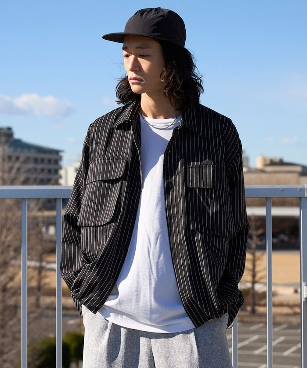 Firsthand 下擺抽繩條紋襯衫外套_7