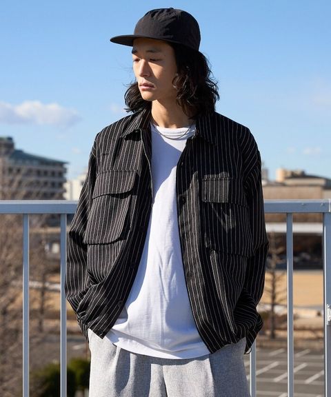 Firsthand 下擺抽繩條紋襯衫外套_7