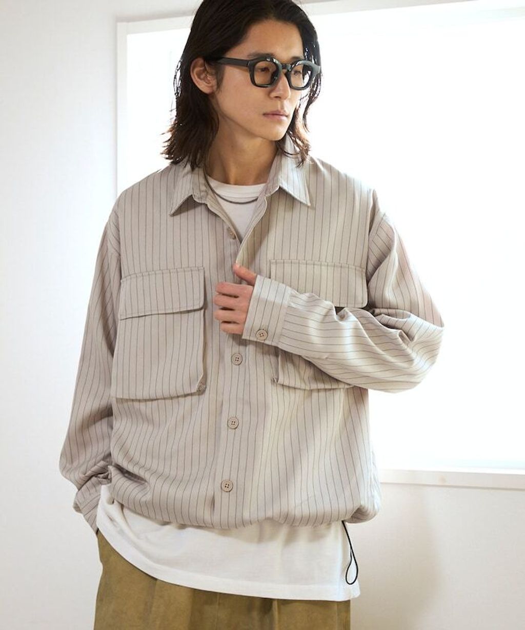 Firsthand 下擺抽繩條紋襯衫外套_4