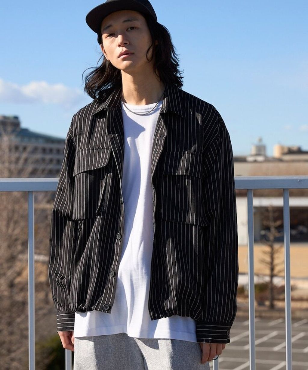 Firsthand 下擺抽繩條紋襯衫外套_5