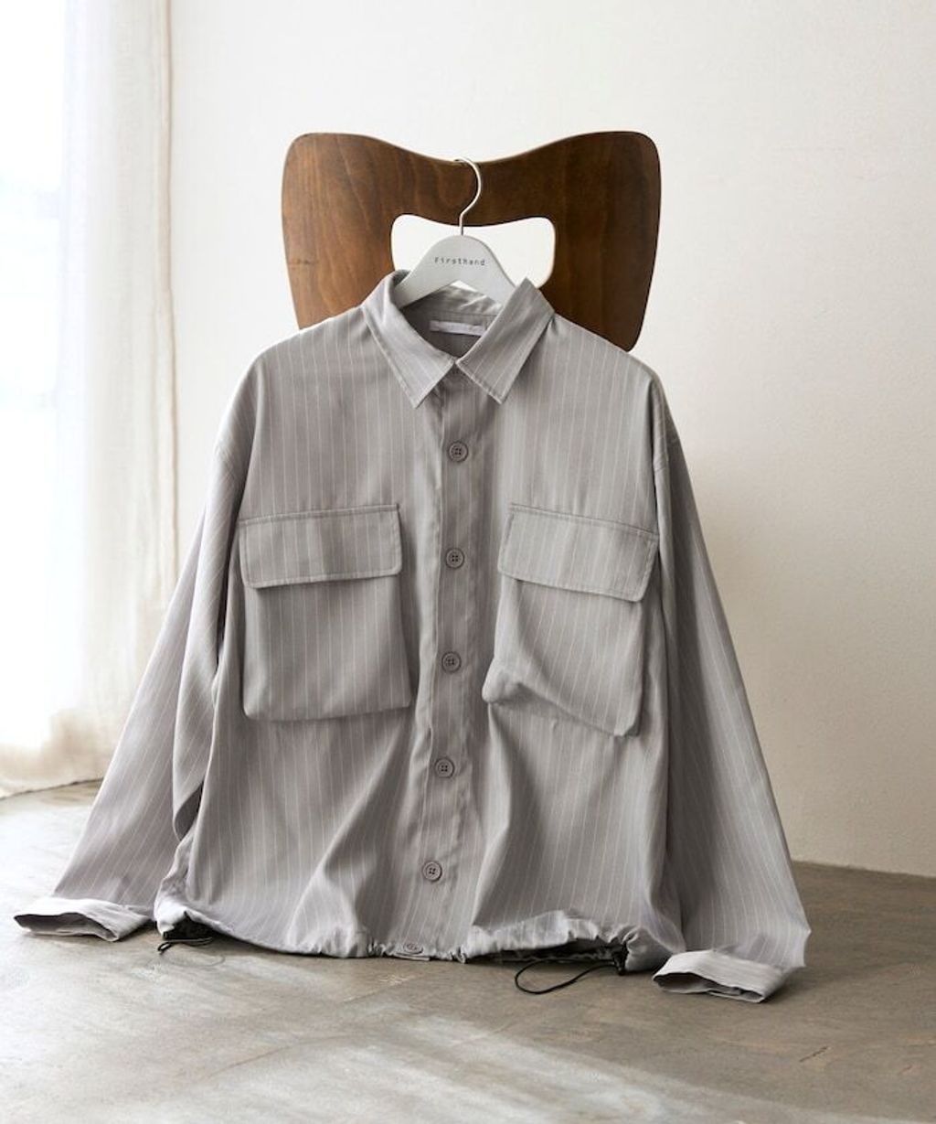 Firsthand 下擺抽繩條紋襯衫外套_1