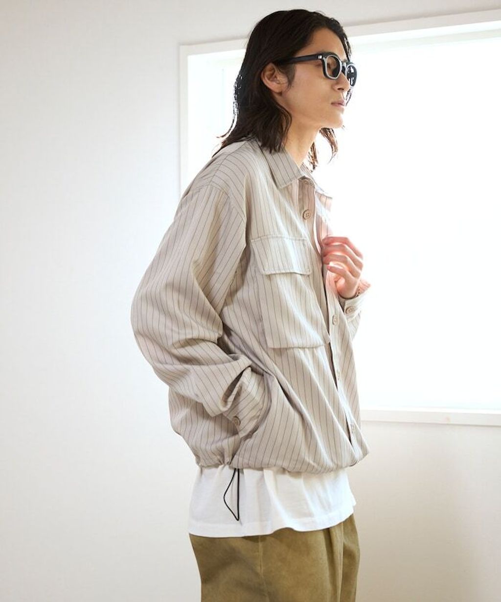 Firsthand 下擺抽繩條紋襯衫外套_31