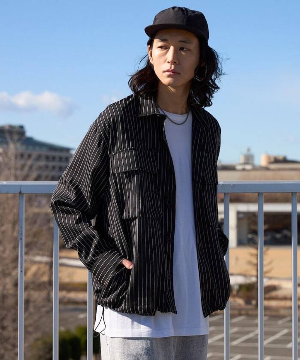 Firsthand 下擺抽繩條紋襯衫外套_16