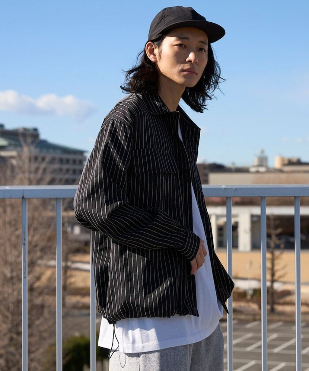 Firsthand 下擺抽繩條紋襯衫外套_14