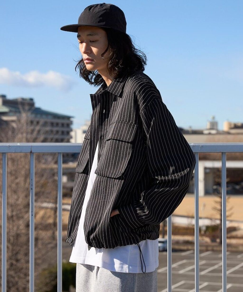 Firsthand 下擺抽繩條紋襯衫外套_9