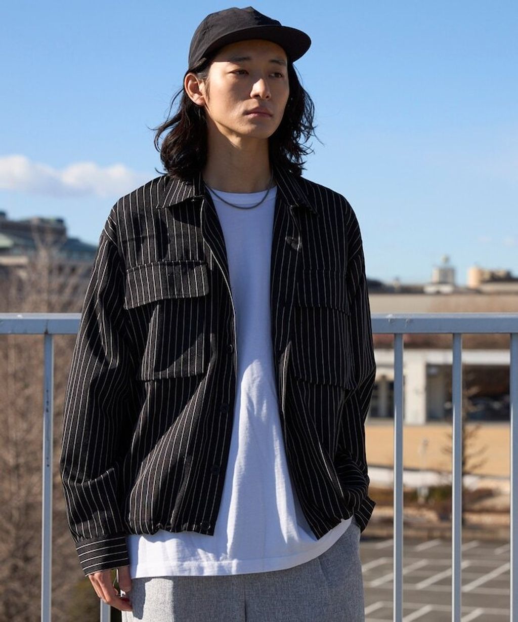 Firsthand 下擺抽繩條紋襯衫外套_17