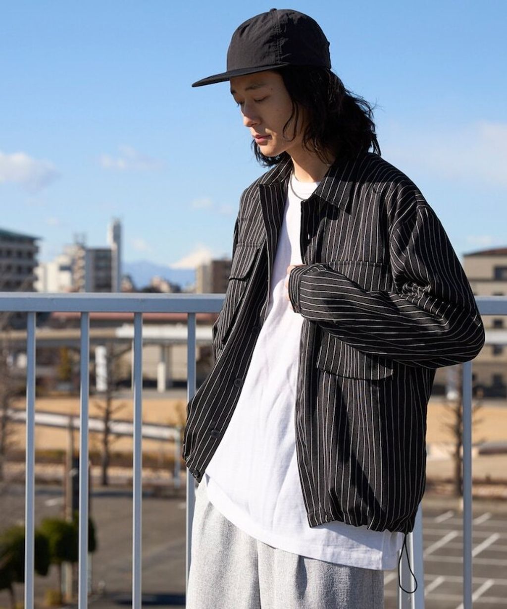 Firsthand 下擺抽繩條紋襯衫外套_8
