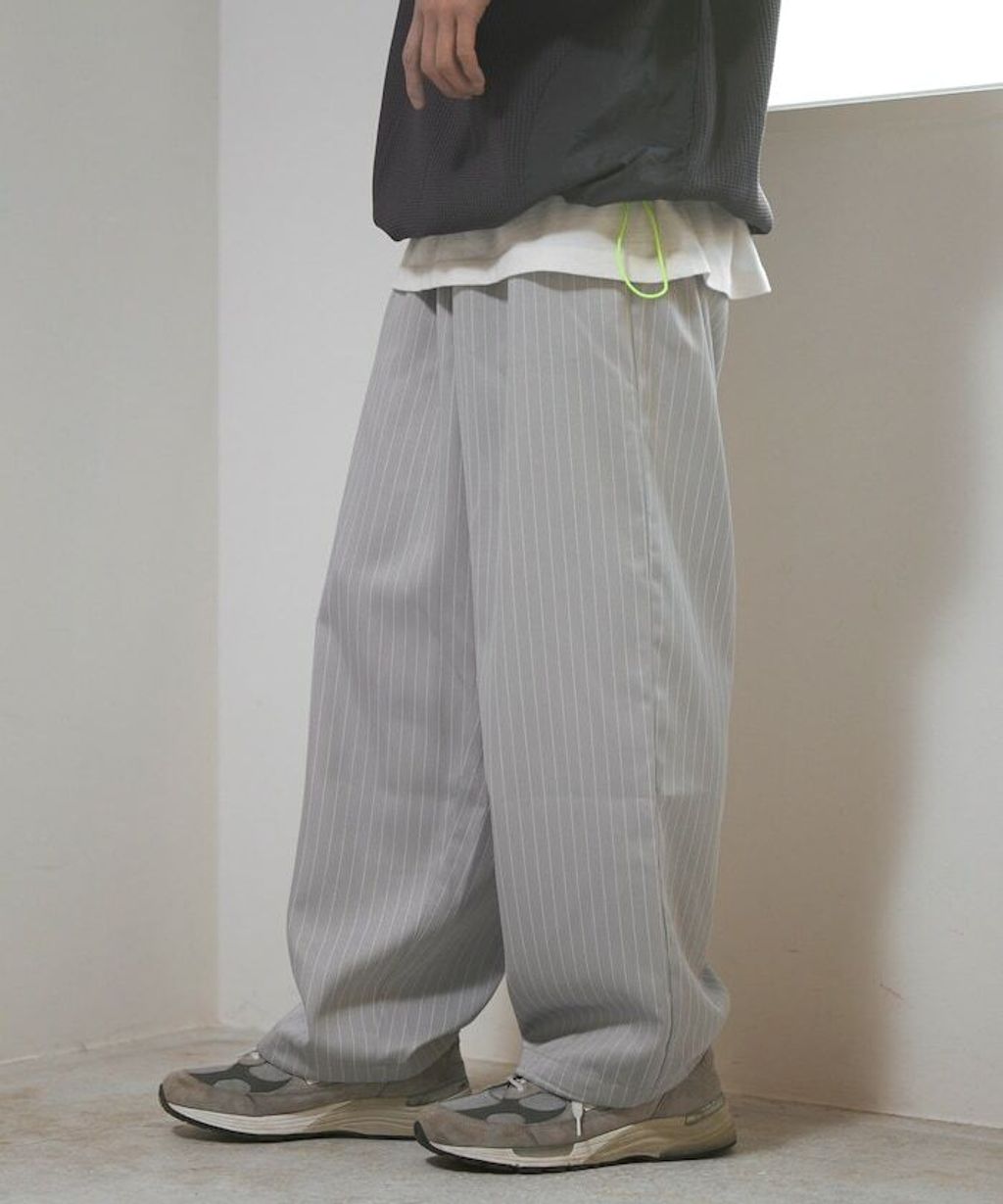 Firsthand 寬版抽繩條紋鬆緊褲_1