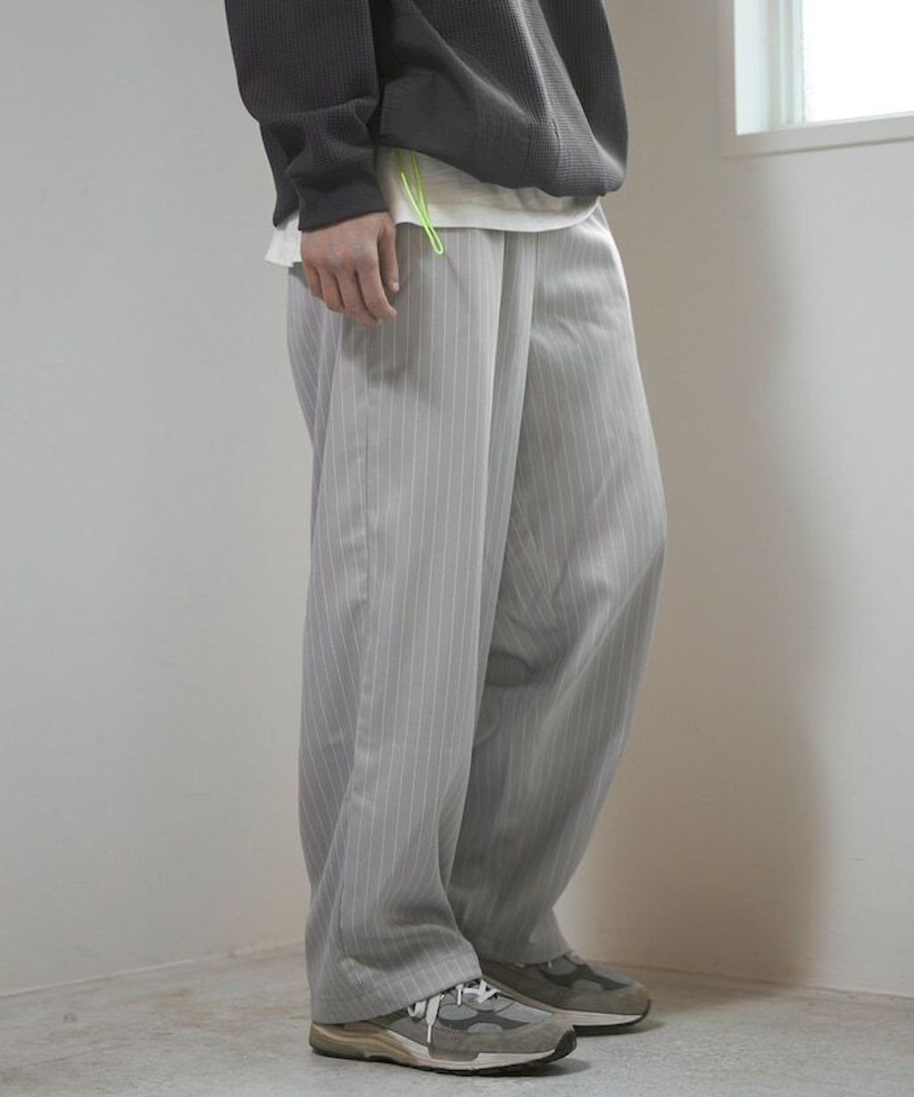 Firsthand 寬版抽繩條紋鬆緊褲_11