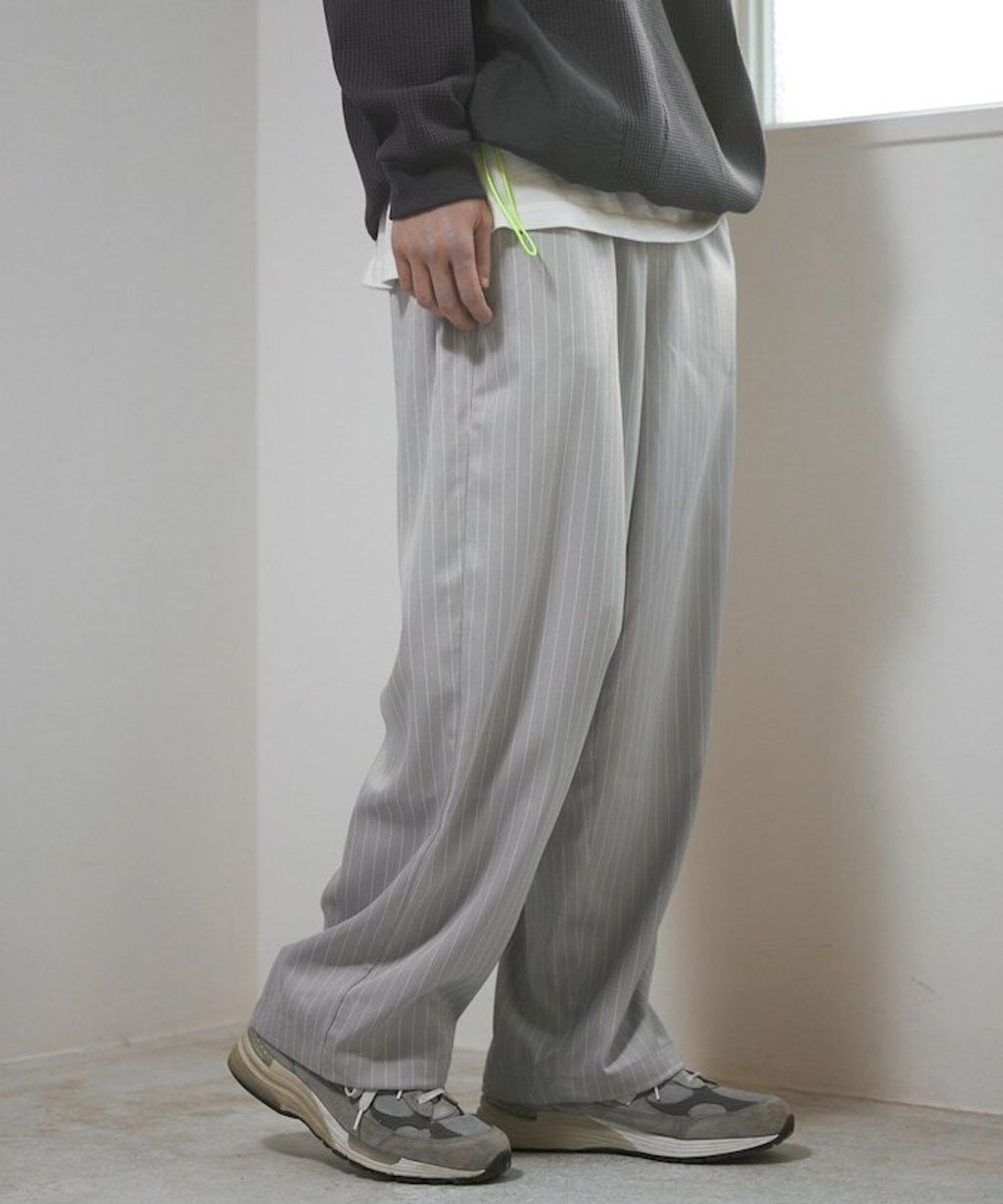Firsthand 寬版抽繩條紋鬆緊褲_12