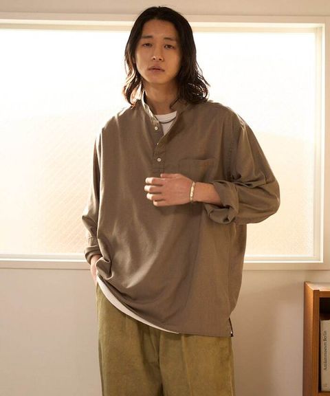 FREAKS STORE 寬鬆版型亞麻混紡立領襯衫_3