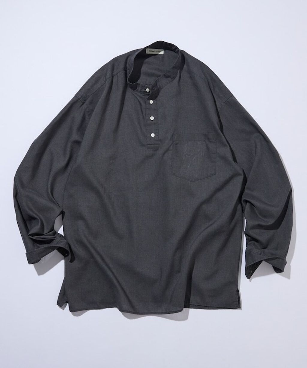 FREAKS STORE 寬鬆版型亞麻混紡立領襯衫_1