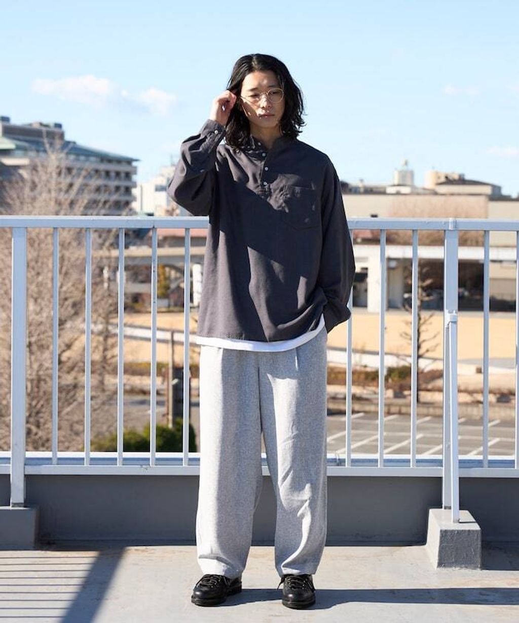 FREAKS STORE 寬鬆版型亞麻混紡立領襯衫_21