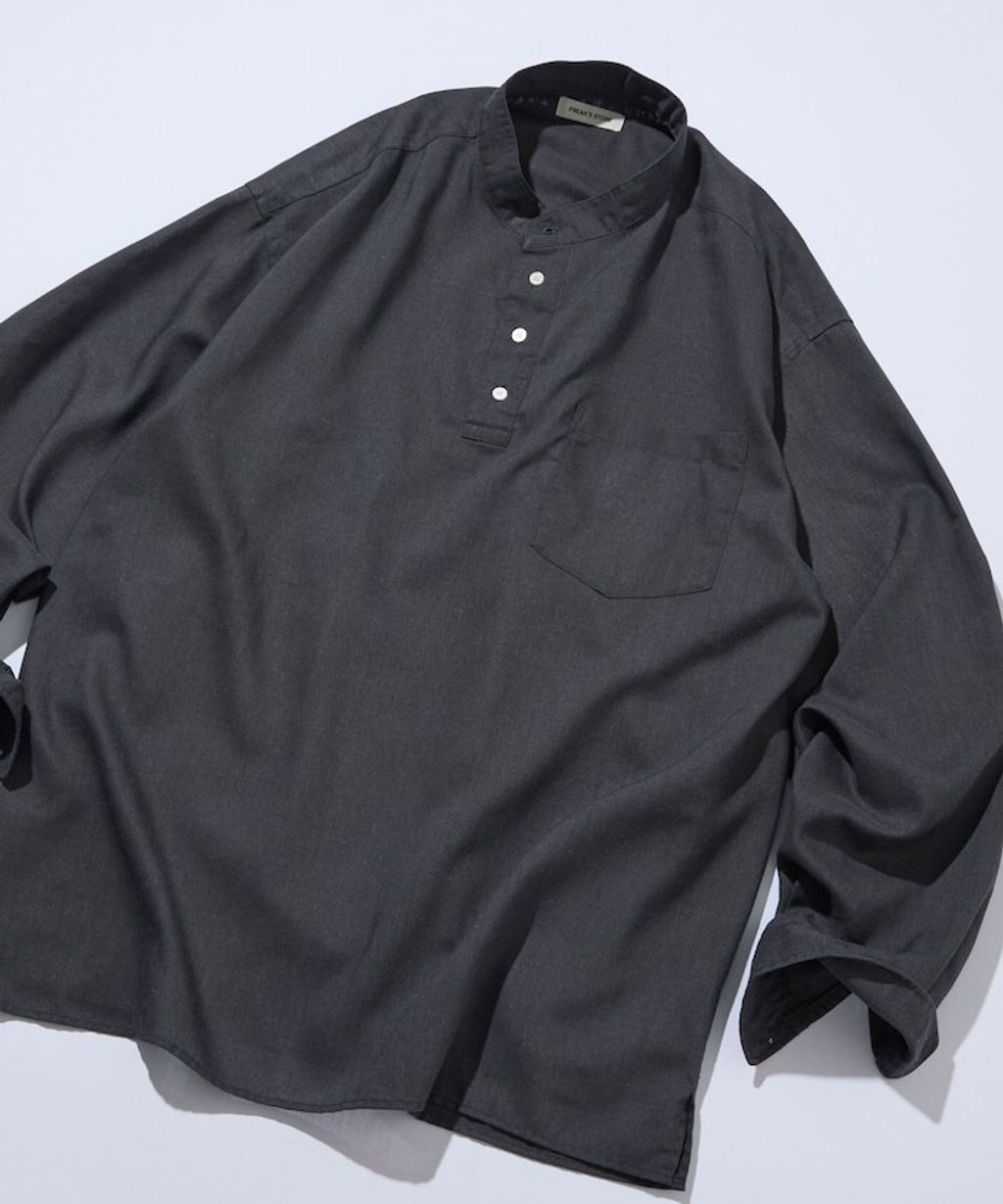 FREAKS STORE 寬鬆版型亞麻混紡立領襯衫_14