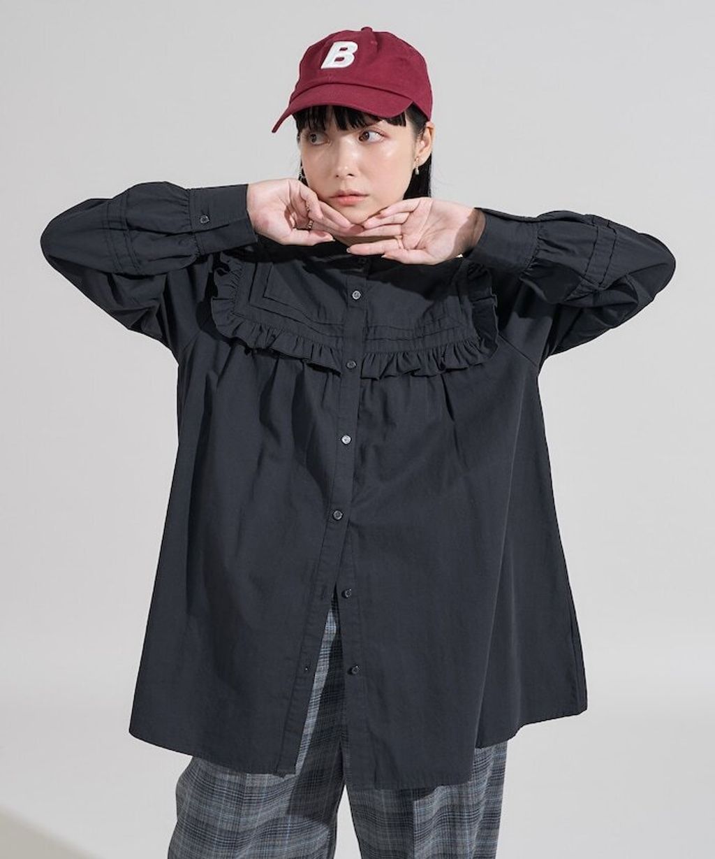 FREAKS STORE 古著感方形荷葉領純棉襯衫_3