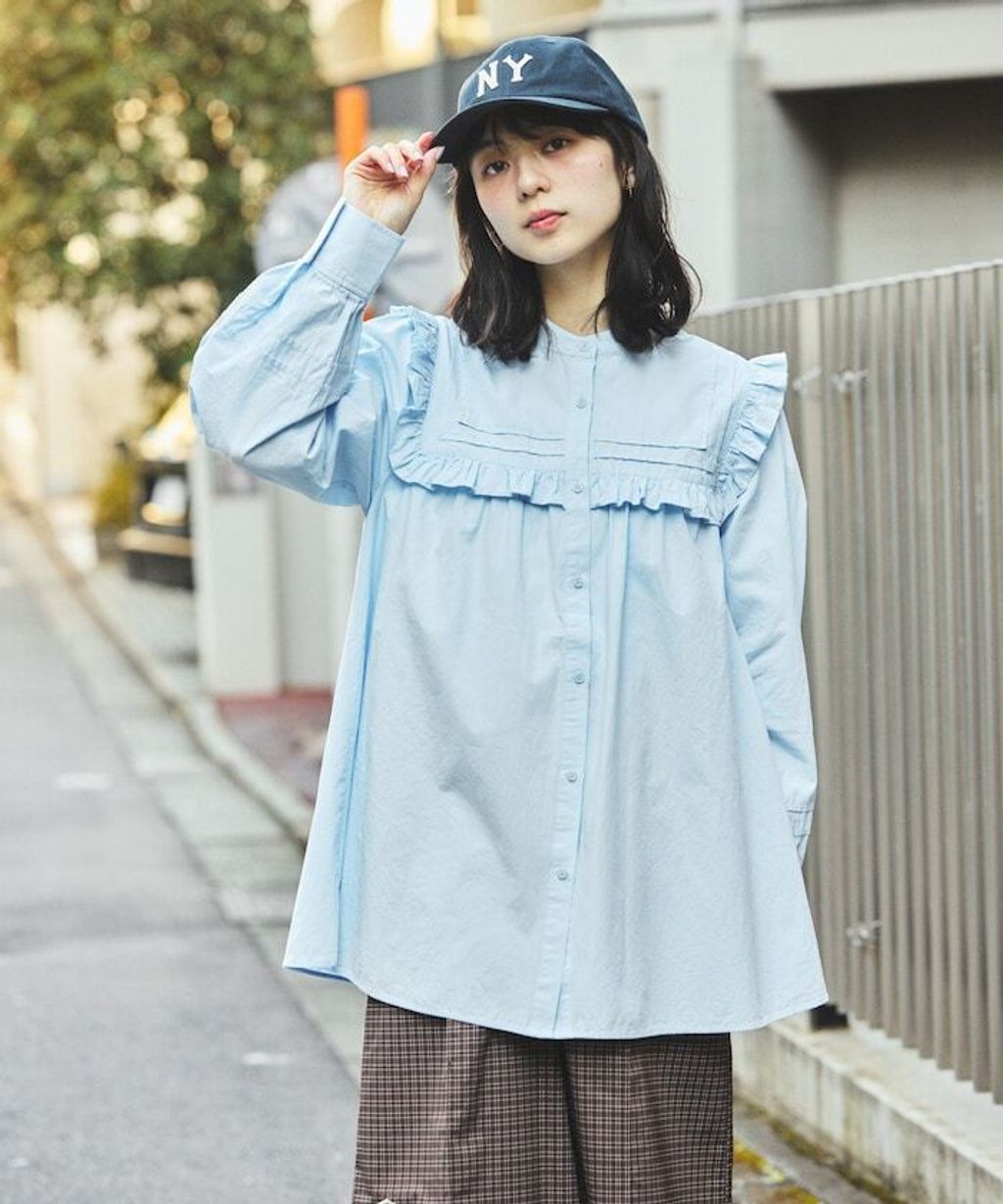 FREAKS STORE 古著感方形荷葉領純棉襯衫_5