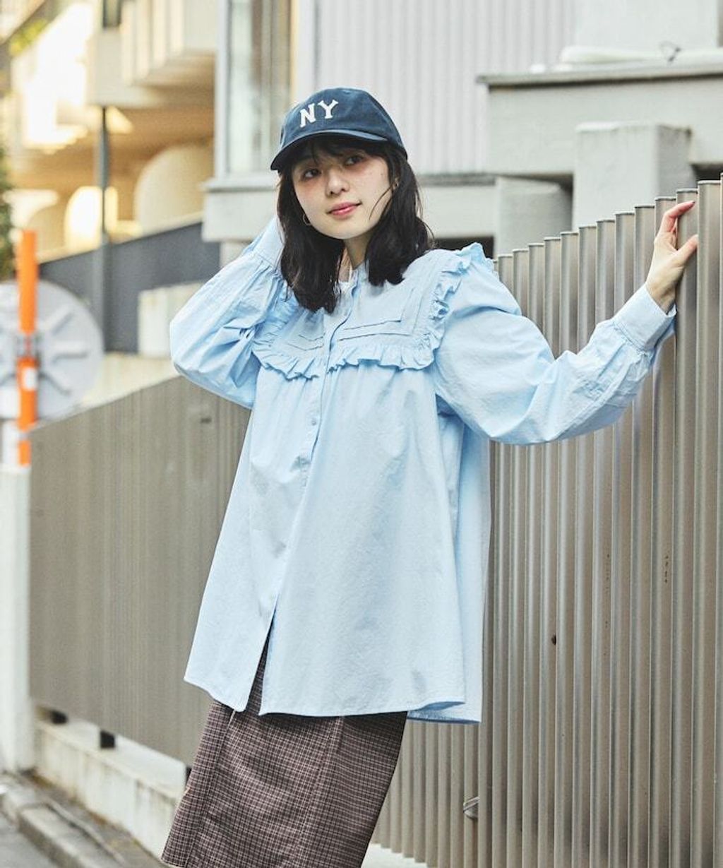 FREAKS STORE 古著感方形荷葉領純棉襯衫_8