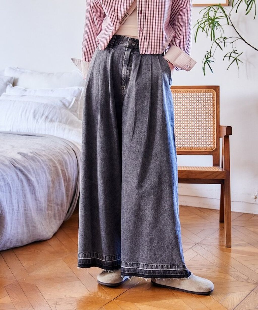 FREAKS STORE 復古感垂墜感丹寧牛仔寬褲_1