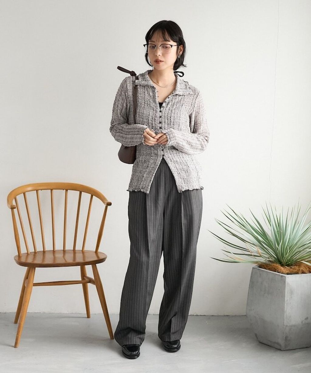 FREAKS STORE 立體泡泡針織格紋襯衫_8