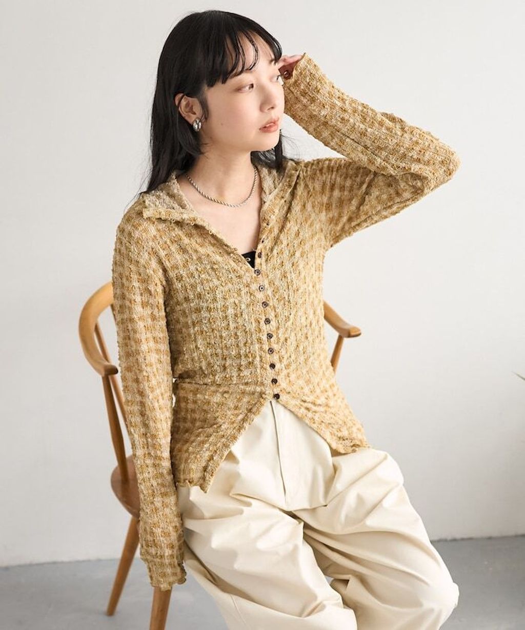 FREAKS STORE 立體泡泡針織格紋襯衫_3