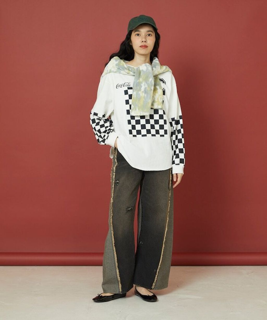 Freada 立體剪裁弧形曲線丹寧寬褲_10