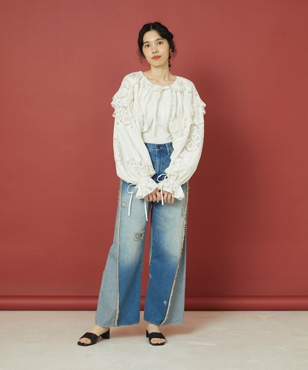 Freada 立體剪裁弧形曲線丹寧寬褲_7