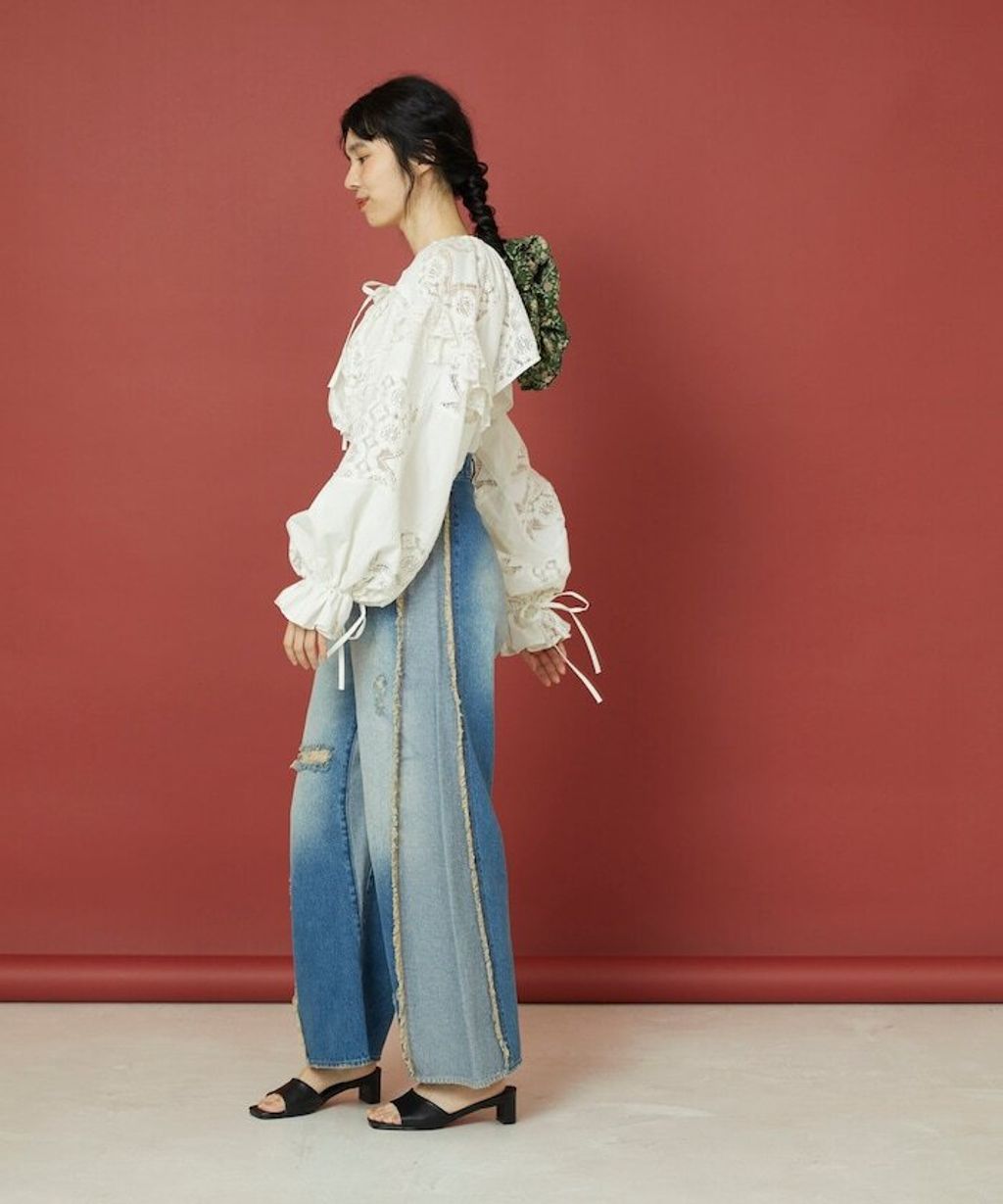 Freada 立體剪裁弧形曲線丹寧寬褲_8