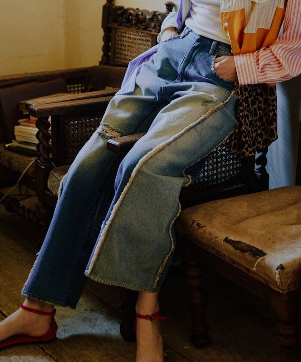 Freada 立體剪裁弧形曲線丹寧寬褲_49