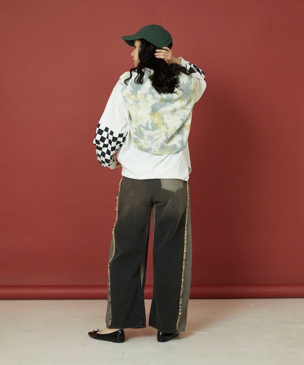 Freada 立體剪裁弧形曲線丹寧寬褲_12