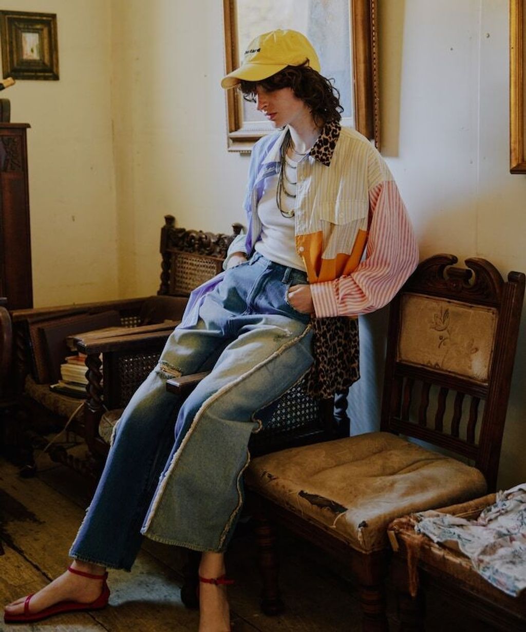 Freada 立體剪裁弧形曲線丹寧寬褲_48