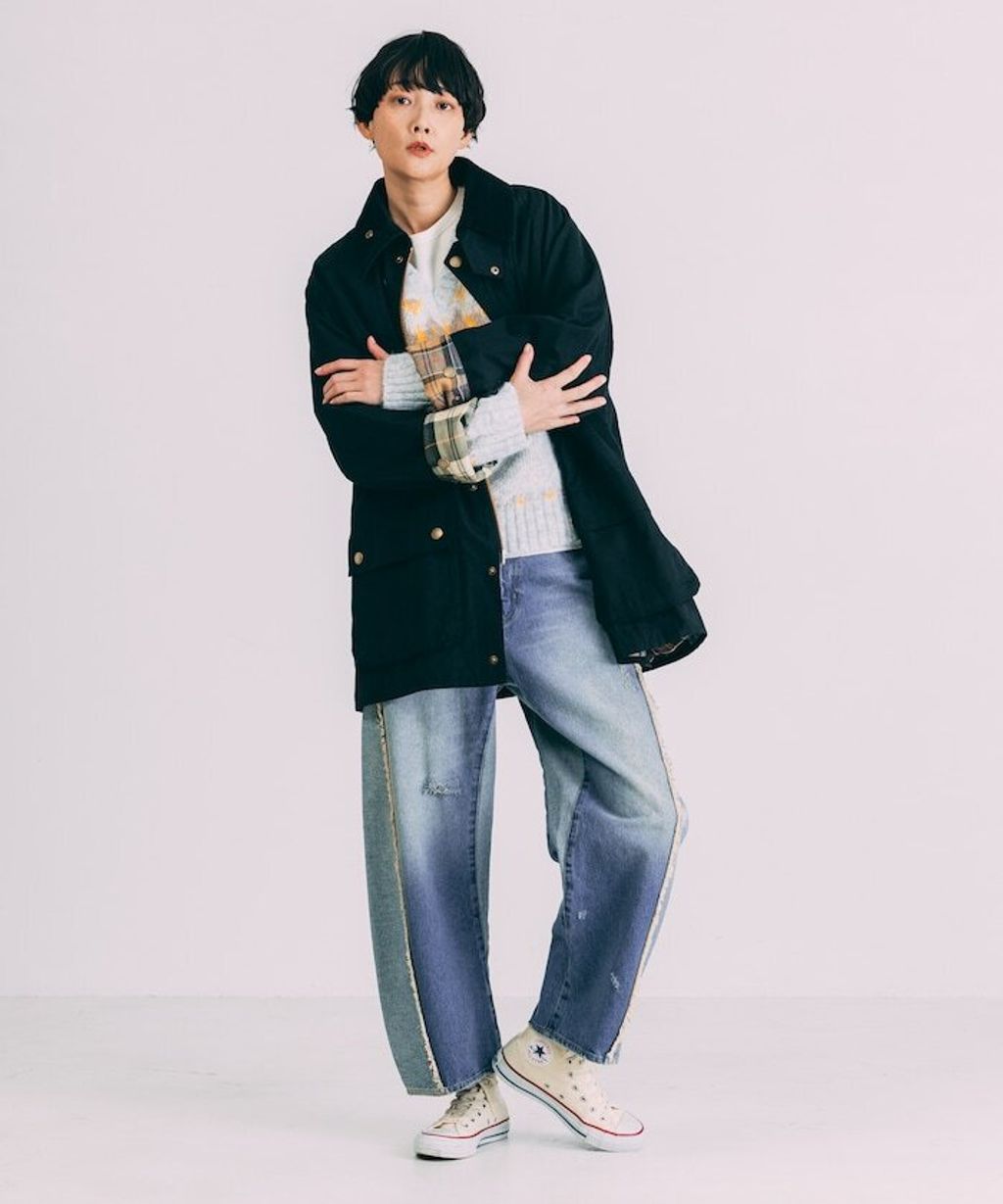 Freada 立體剪裁弧形曲線丹寧寬褲_41