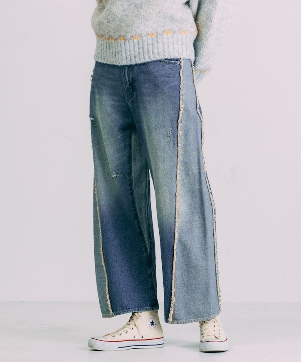 Freada 立體剪裁弧形曲線丹寧寬褲_37