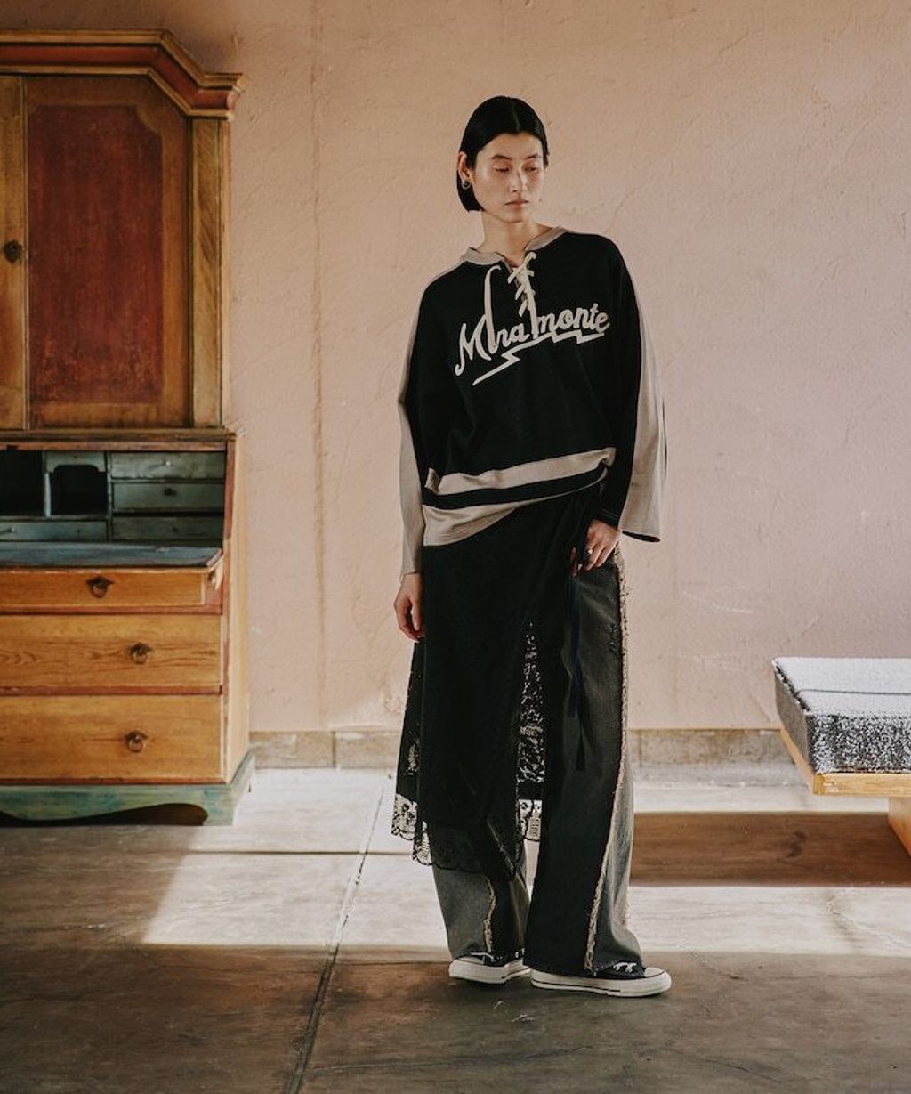 Freada 立體剪裁弧形曲線丹寧寬褲_31