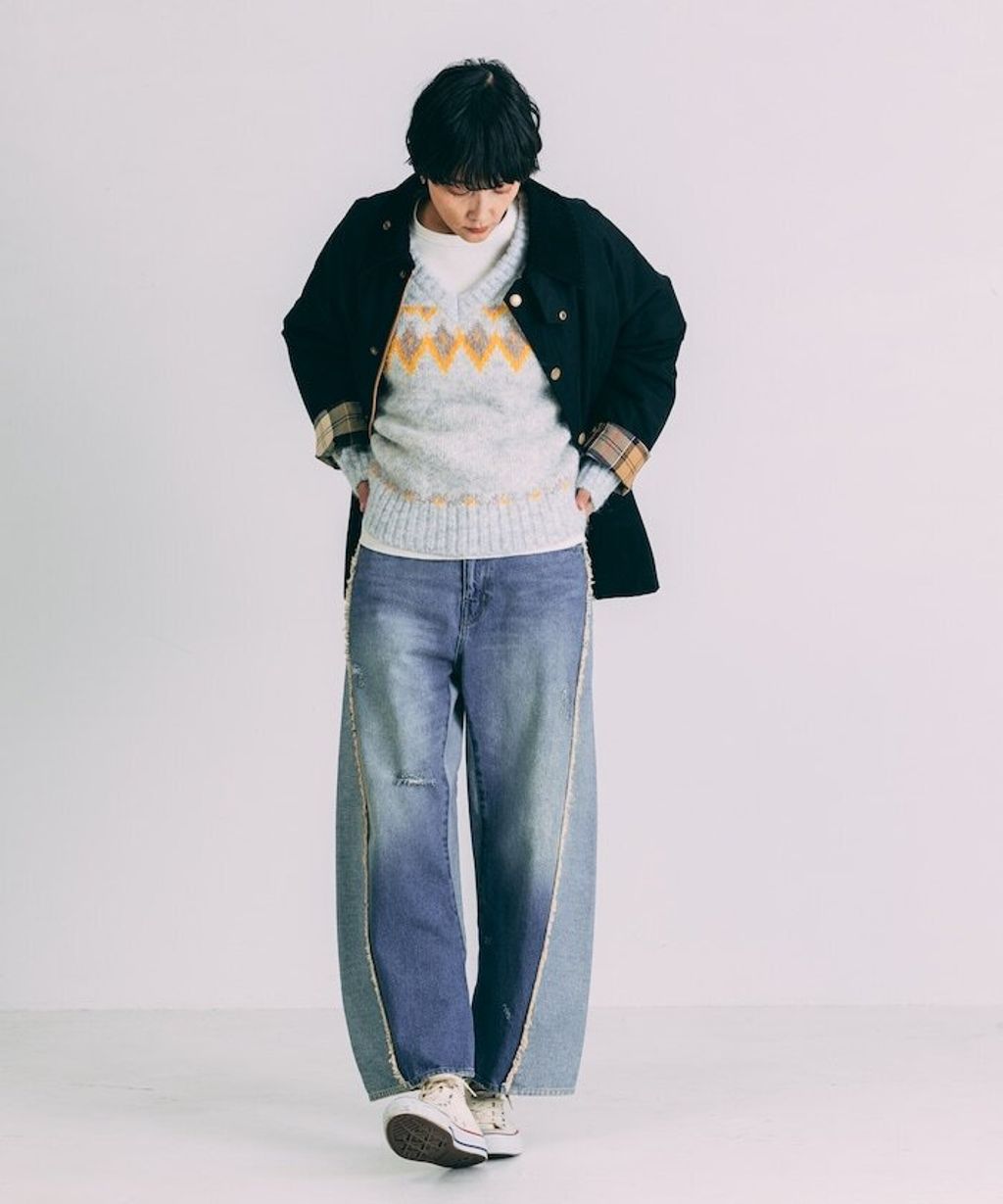 Freada 立體剪裁弧形曲線丹寧寬褲_39