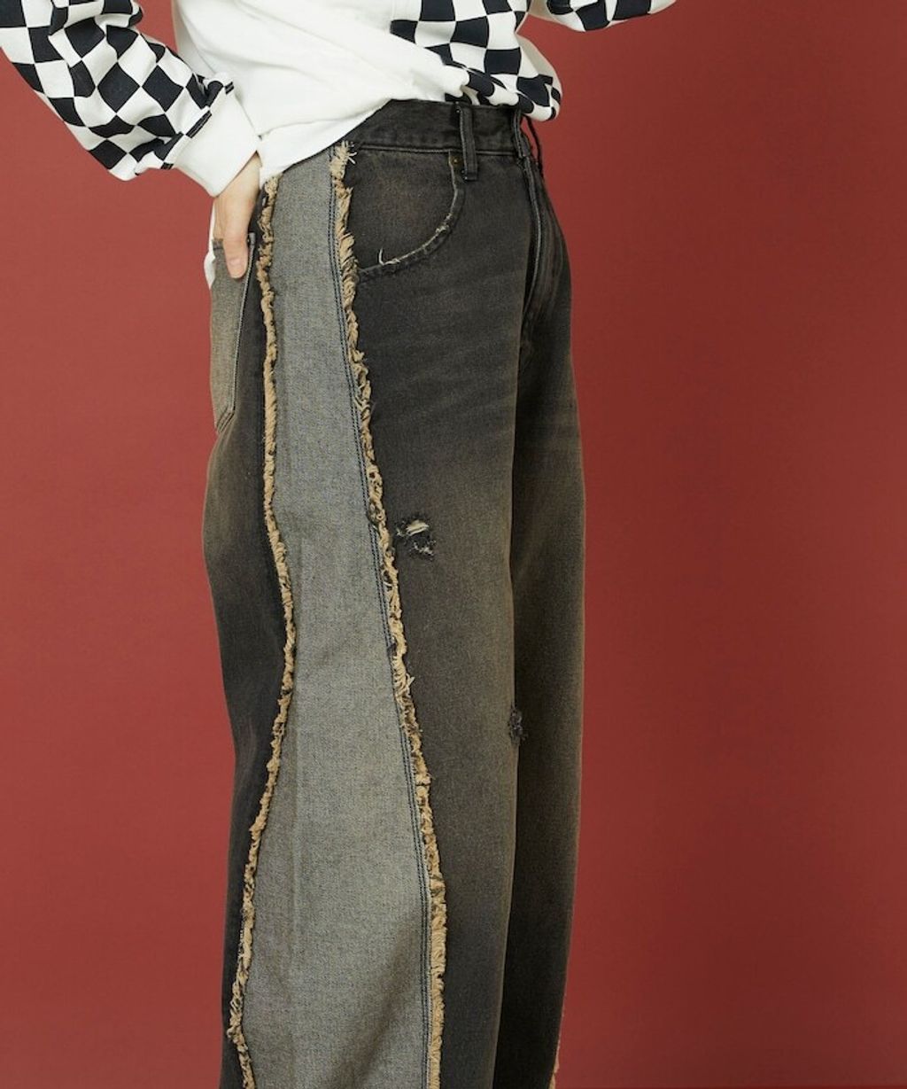 Freada 立體剪裁弧形曲線丹寧寬褲_26