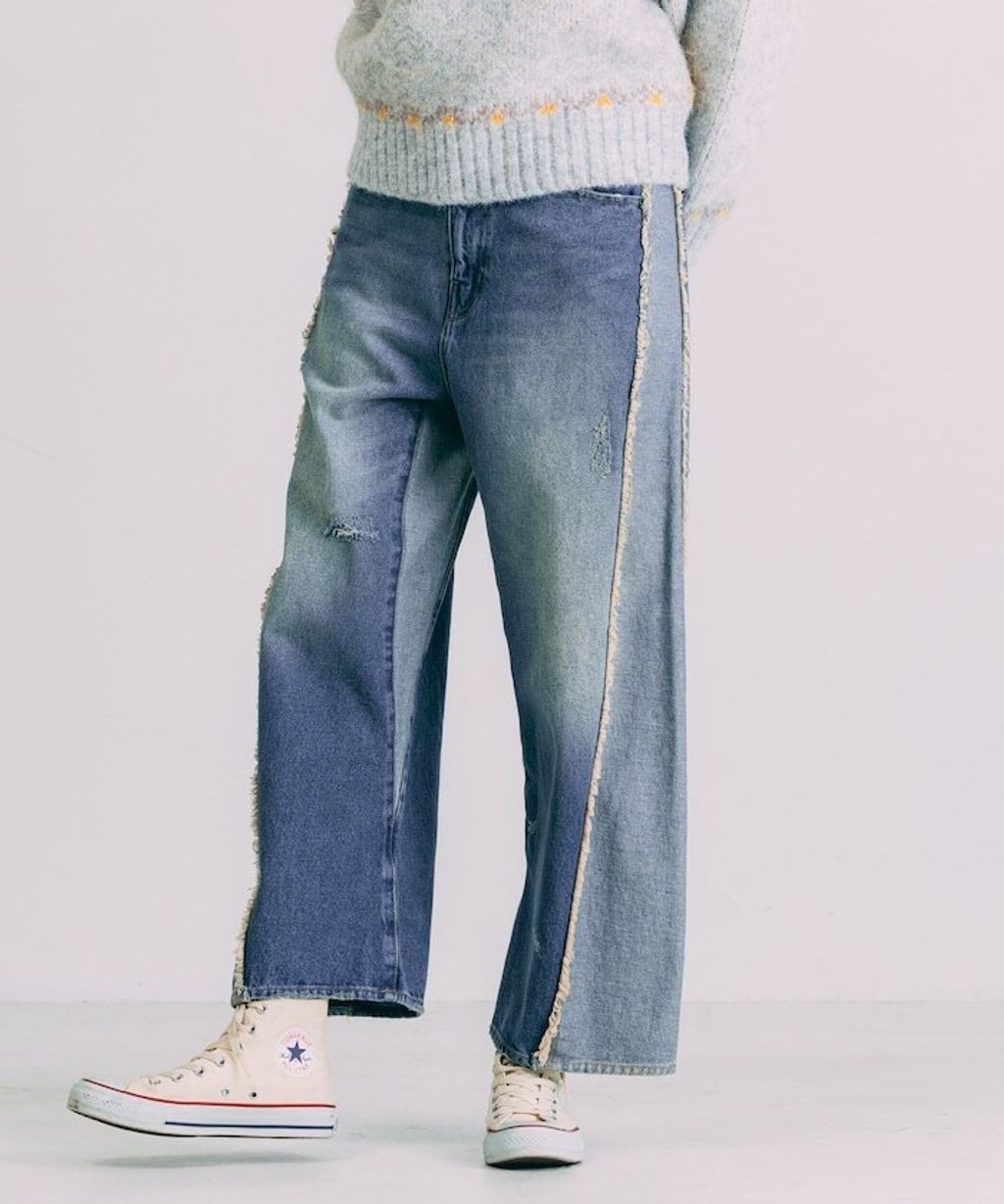 Freada 立體剪裁弧形曲線丹寧寬褲_40