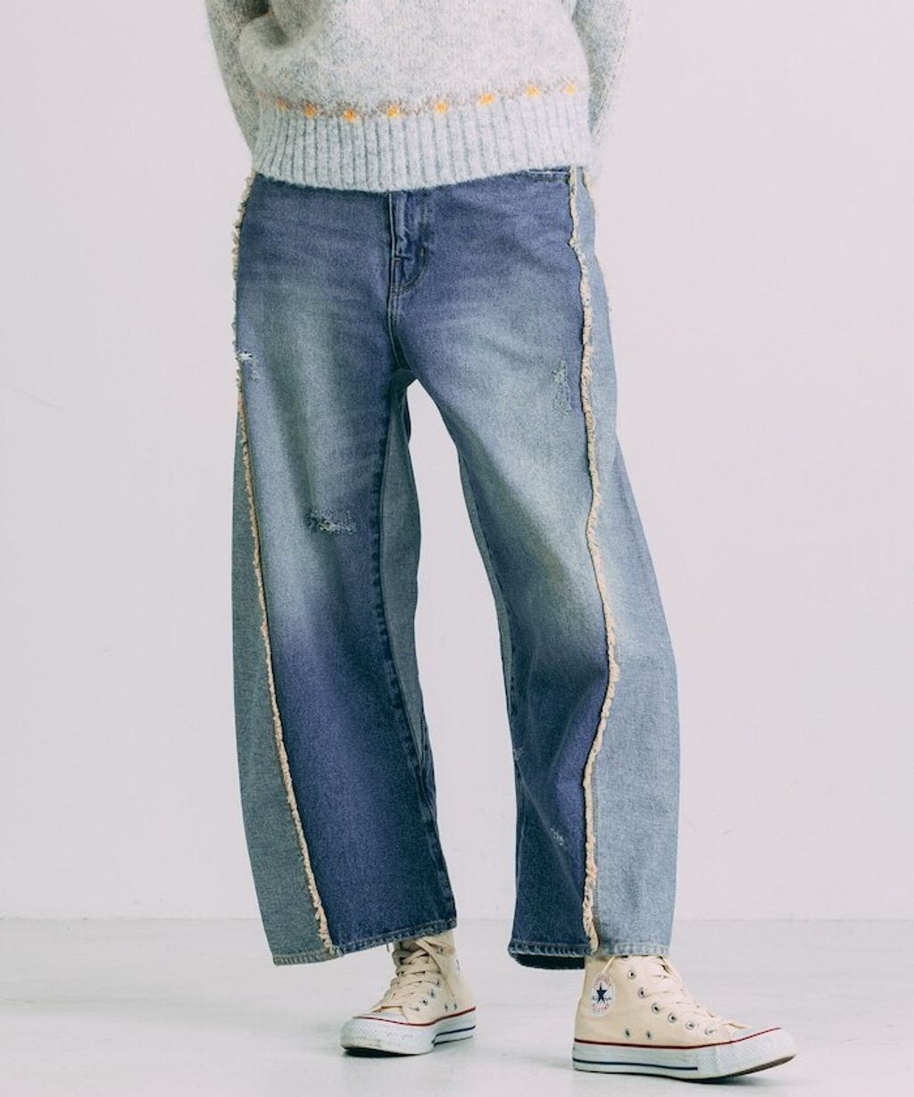 Freada 立體剪裁弧形曲線丹寧寬褲_43