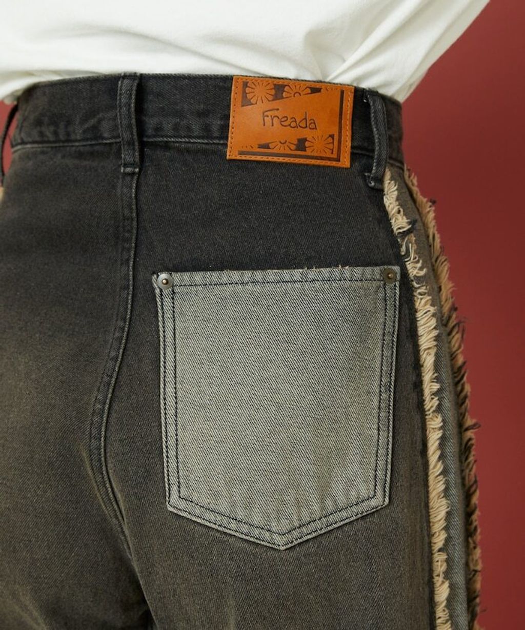 Freada 立體剪裁弧形曲線丹寧寬褲_21