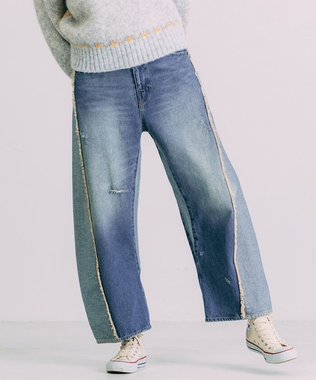 Freada 立體剪裁弧形曲線丹寧寬褲_42