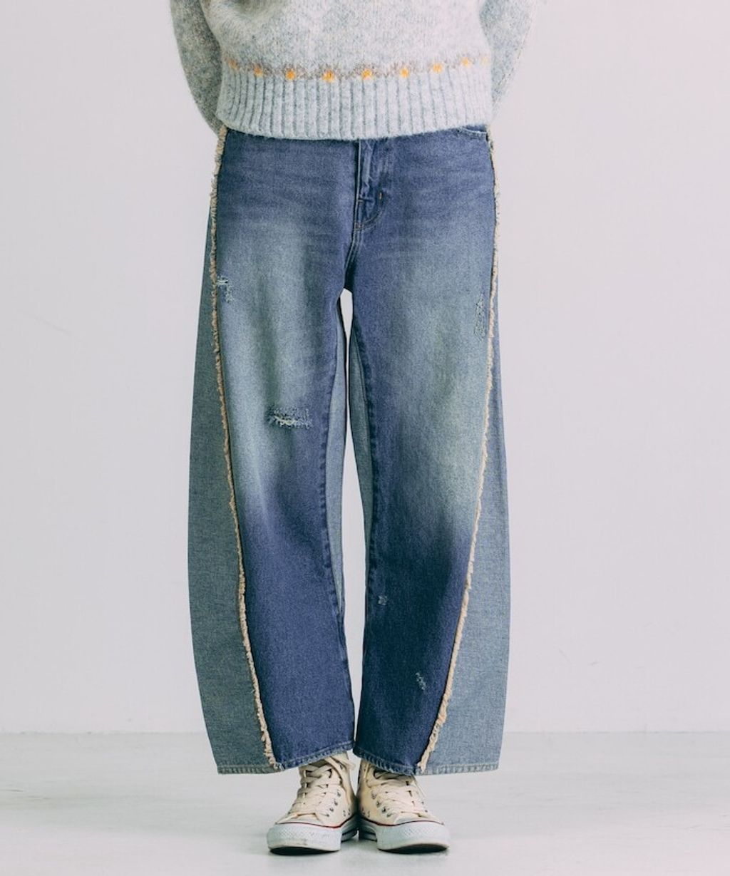 Freada 立體剪裁弧形曲線丹寧寬褲_36