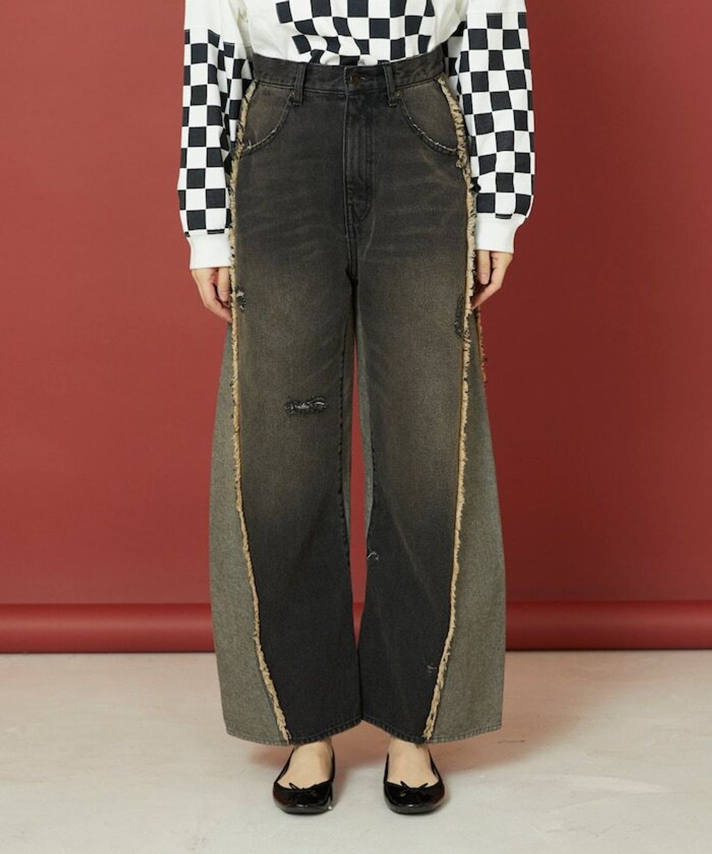 Freada 立體剪裁弧形曲線丹寧寬褲_18