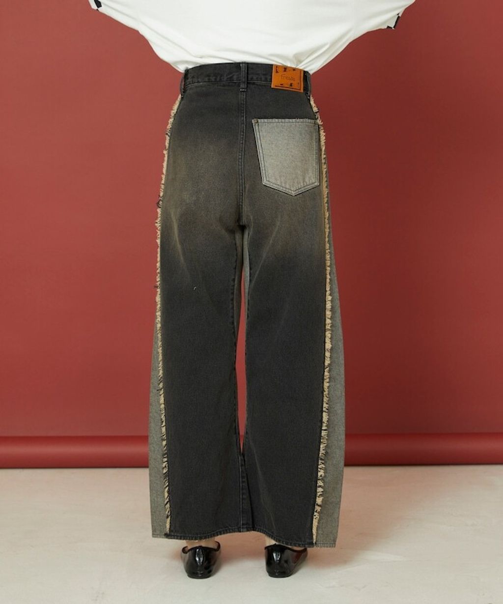 Freada 立體剪裁弧形曲線丹寧寬褲_20