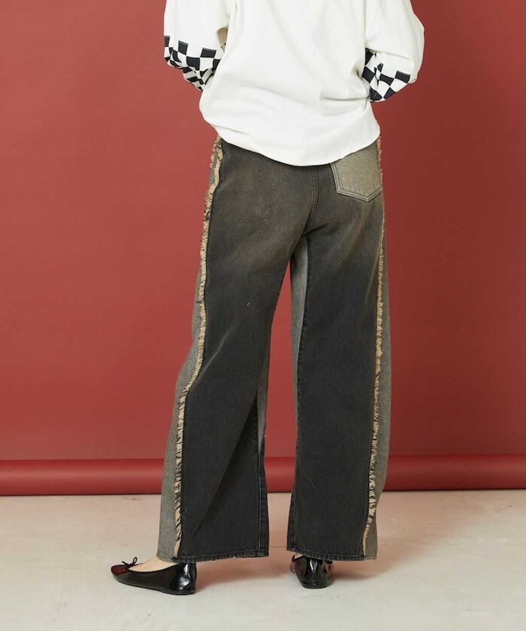 Freada 立體剪裁弧形曲線丹寧寬褲_16