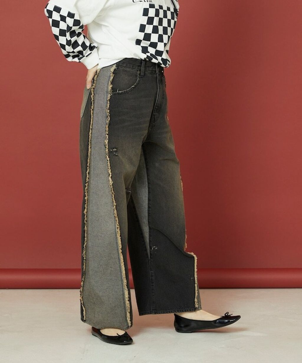 Freada 立體剪裁弧形曲線丹寧寬褲_15