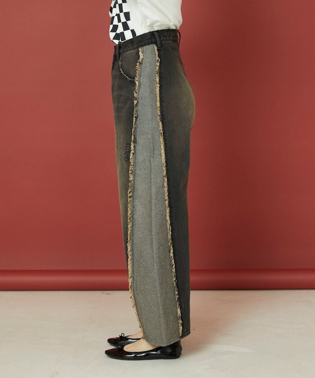 Freada 立體剪裁弧形曲線丹寧寬褲_19