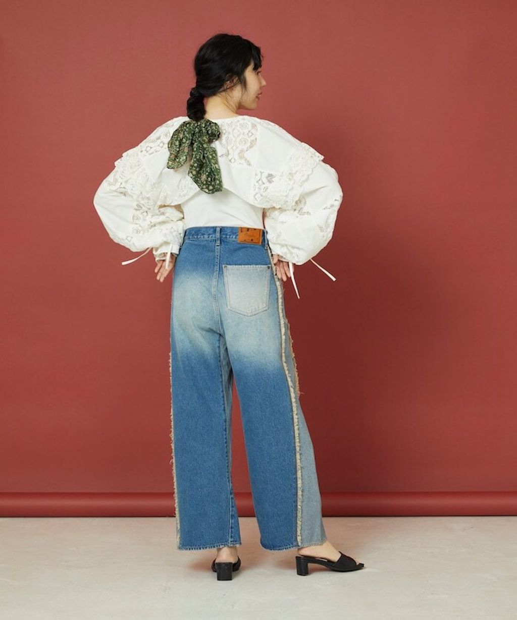 Freada 立體剪裁弧形曲線丹寧寬褲_9