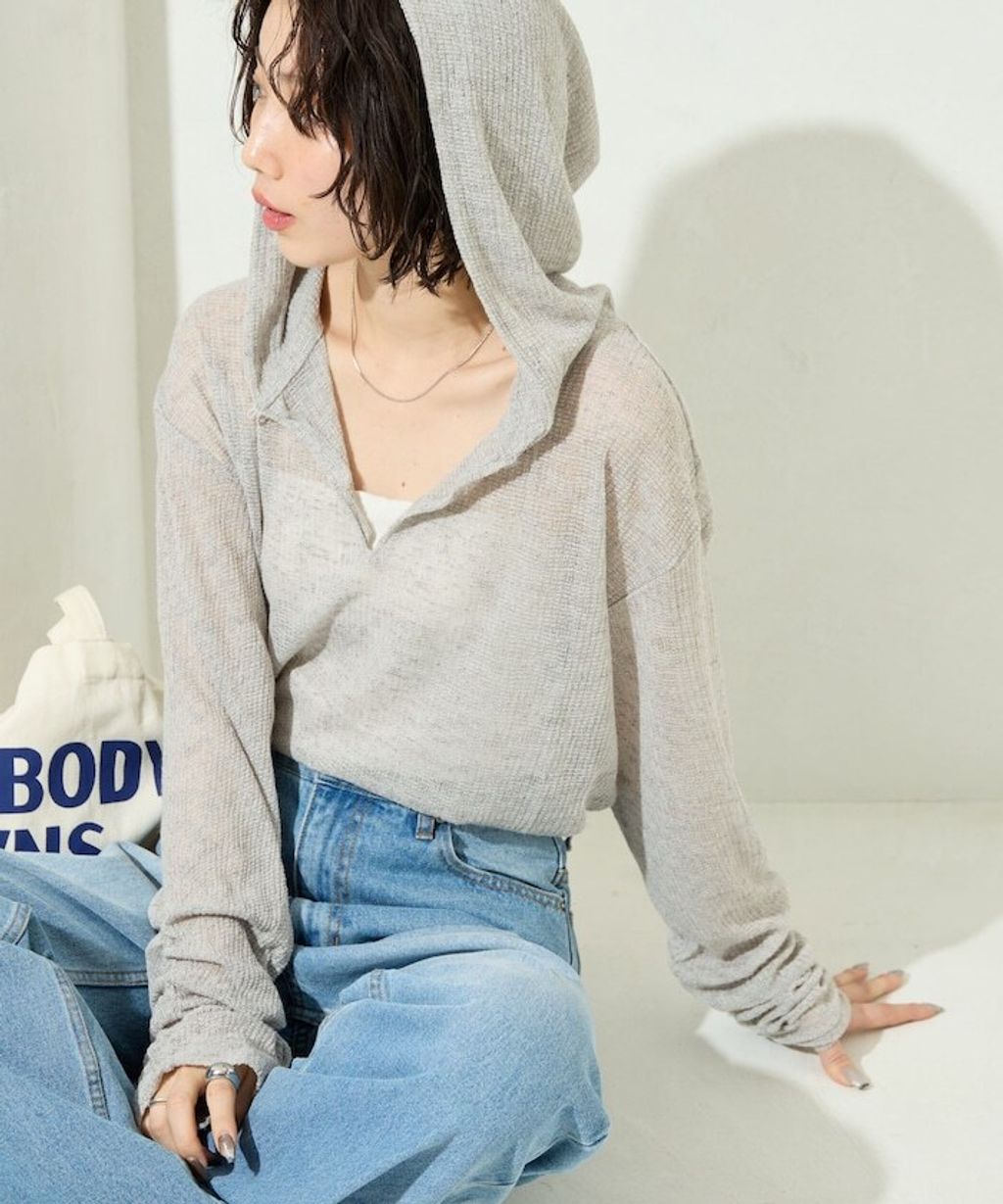 FREAKS STORE 透膚華夫格連帽長袖上衣_3
